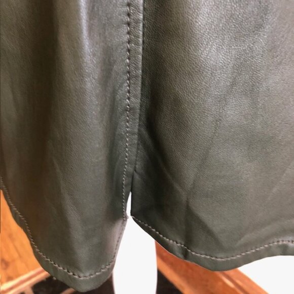 LOFT Faux Leather Olive Green Mini Shift Pocket Skirt 10 - Picture 7 of 17